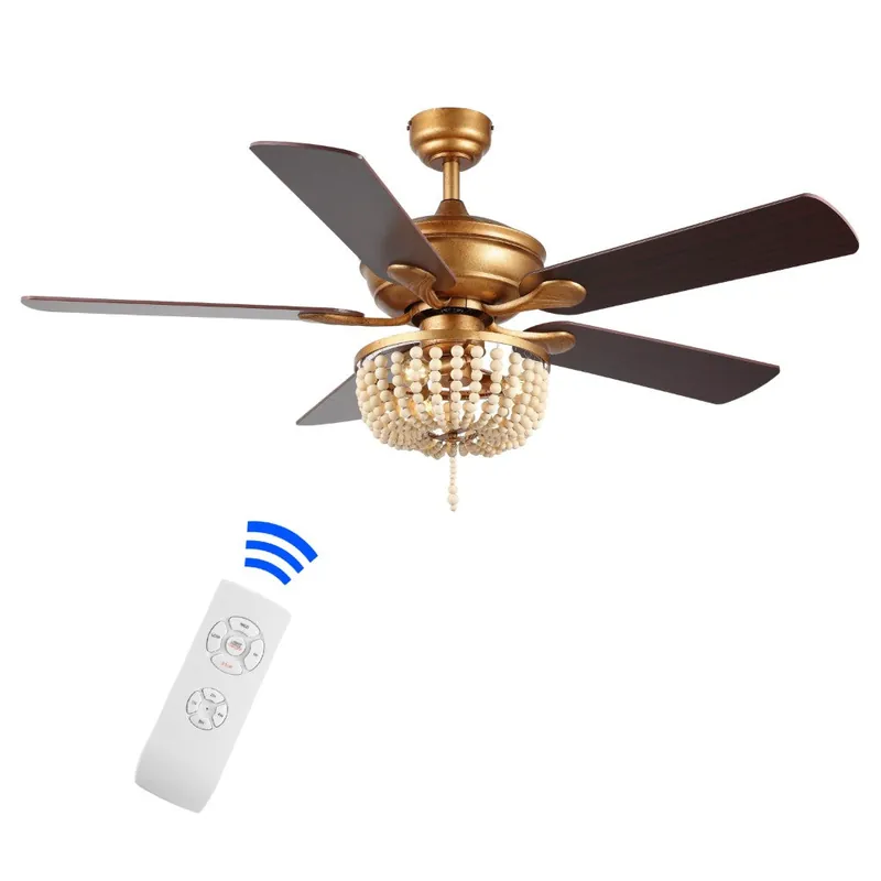 Decadent Rustic Farmhouse Iron/Wood Bead Mobile-App/Remote-Controlled LED Ceiling Fan Crafted