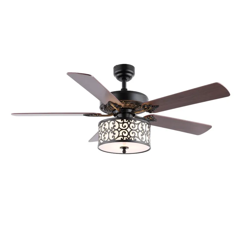 Trusted Brand Simmons 52" Farmhouse Industrial Iron Scroll Drum Shade LED Ceiling Fan With Remote