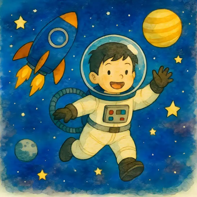 Ghibli Inspired Space Adventure Print – Whimsical Astronaut Boy Watercolor, Cute Rocket Ship Art, Outer Space Nursery Decor Last Chance
