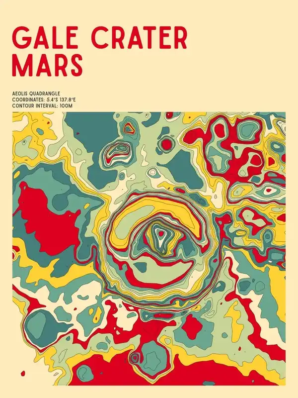 Instant Buy Gale Crater Mars (Curiosity Landing Site) Topographic Contour Map