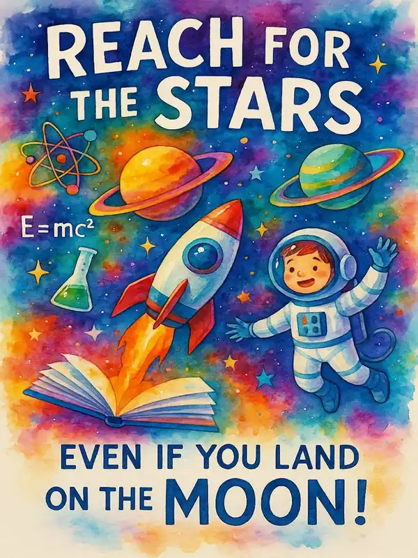 Reach for the Stars Poster - Inspirational Space Art for Kids, Astronaut Printable Wall Decor, Dream Big Science Room Art, Galaxy Nursery Print Editor’s Pick