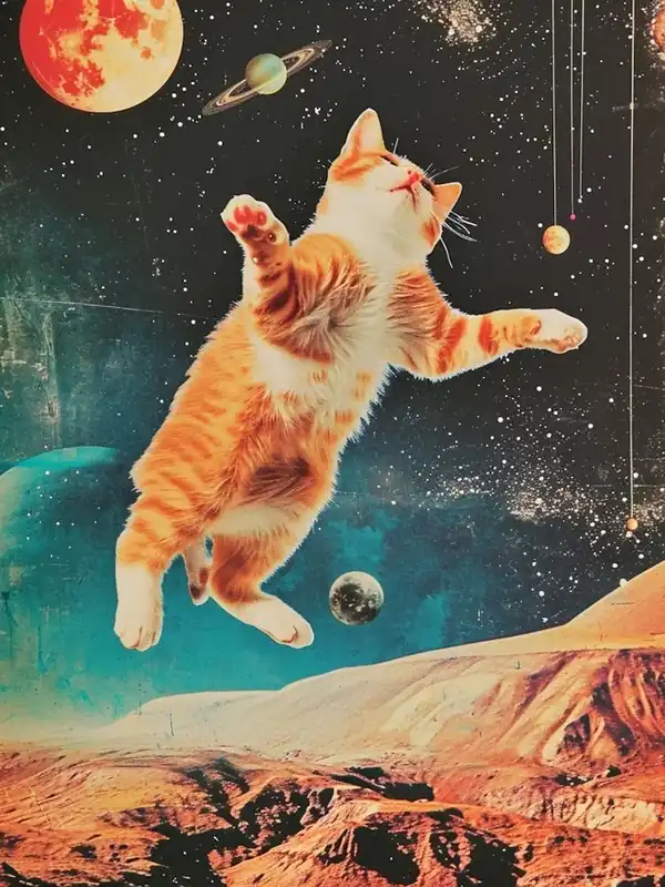 Kitsch Space Cat Retro Collage 2 Crafted