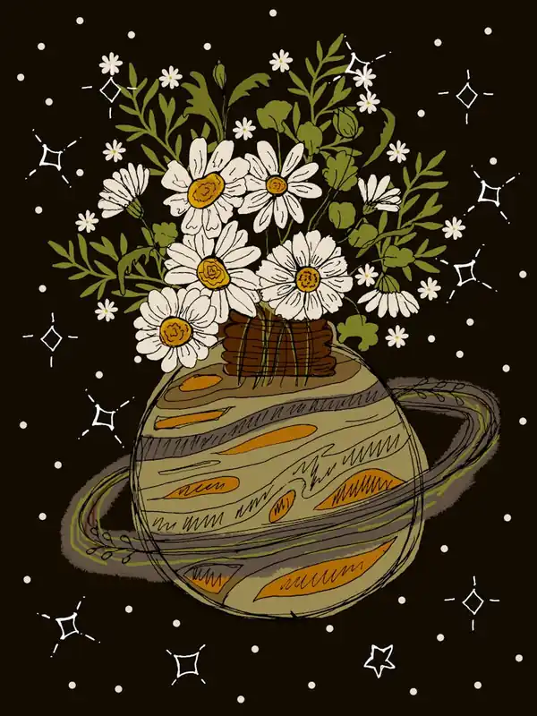 Saturn With Flowers Grab Now
