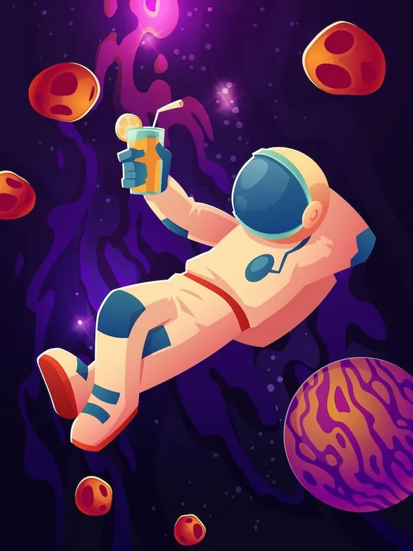 Relaxing astronaut with cocktail — space poster, synthwave space, neon space, aesthetic poster Markdown