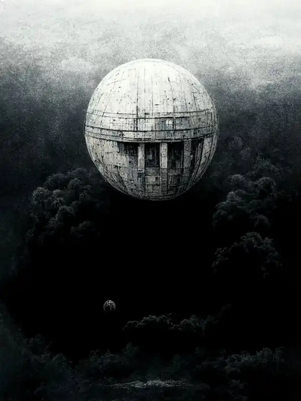 Round Spaceship Coming To Earth Black And White Final Sale