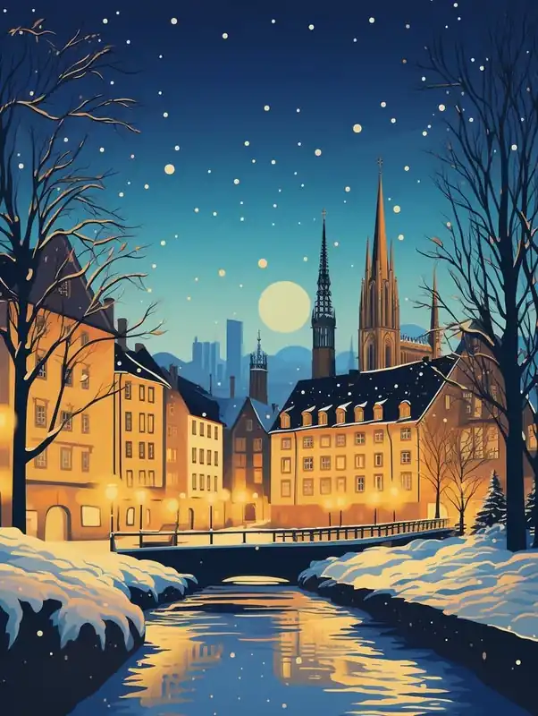 Certified Winter Travel Night Illustration Strasbourg France 2