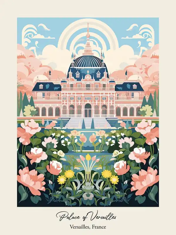 Top Rated Palace Of VersaillesVersailles, FranceCute Botanical Illustration Travel 1 Poster