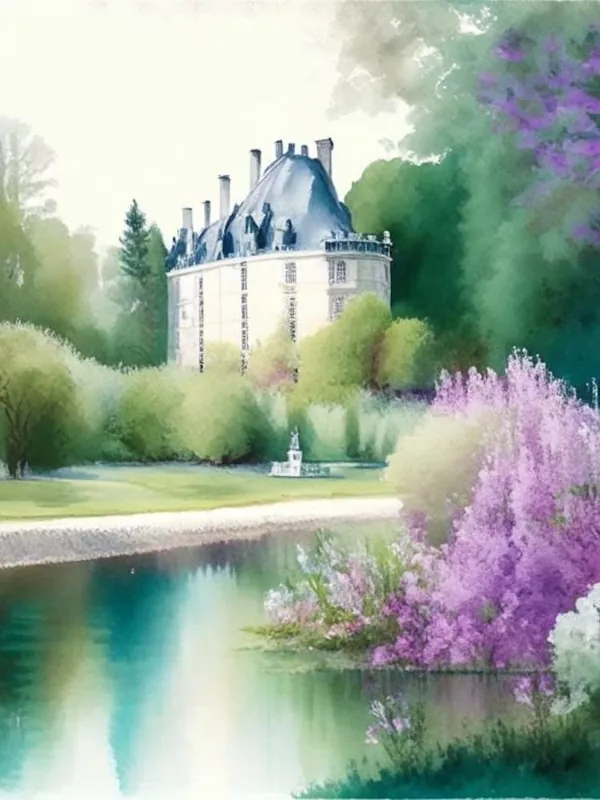 Château De Chenonceau Gardens, 1, France Pastel Watercolour Limited Time