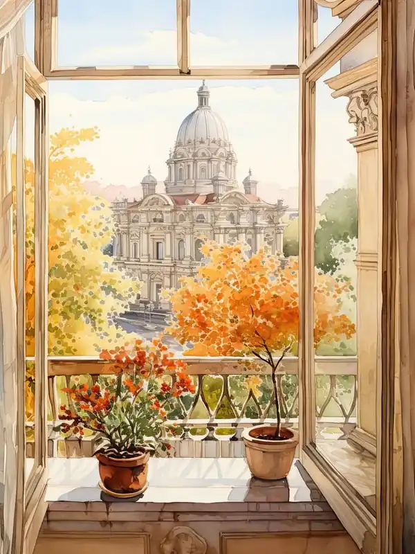Window View Of Sofia Bulgaria In Autumn Fall, Watercolour 3 Affordable