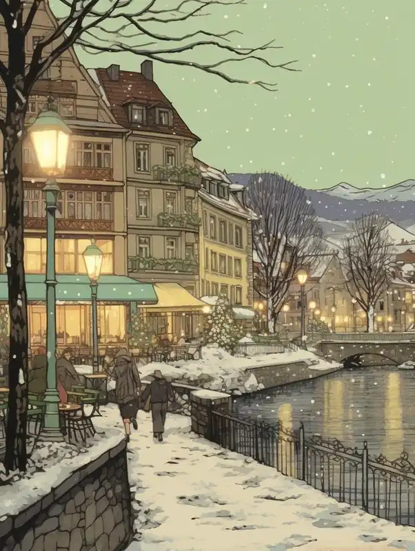 Vintage Winter Illustration Zurich Switzerland 2 Shop Now