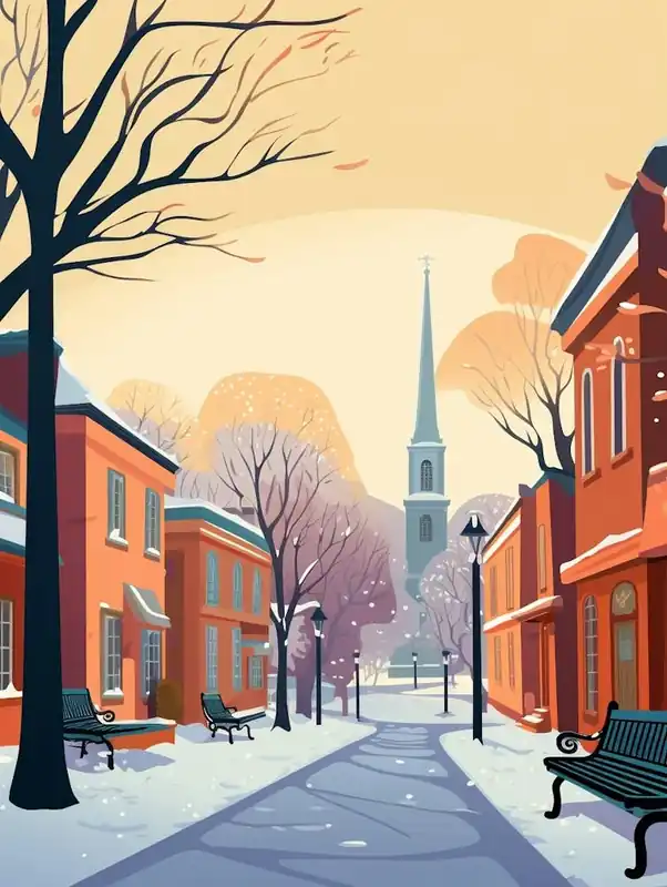 Vintage Winter Travel Illustration Boston Usa Factory Price