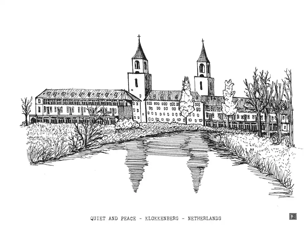 Klokkenberg Breda Netherlands - Pen & Ink Architecture Sketch - Dutch Black Line Drawing Art Modern