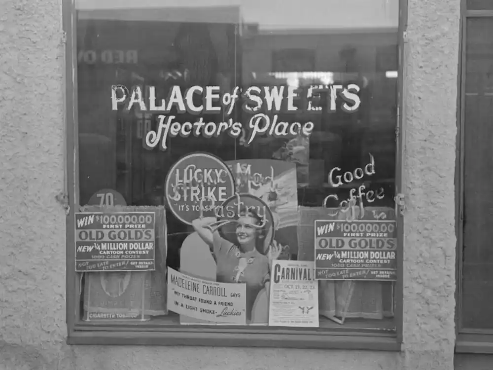 Get Yours Store Window, Crosby, North Dakota By Russell Lee