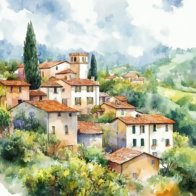 Watercolor Of Italian Village Cheap