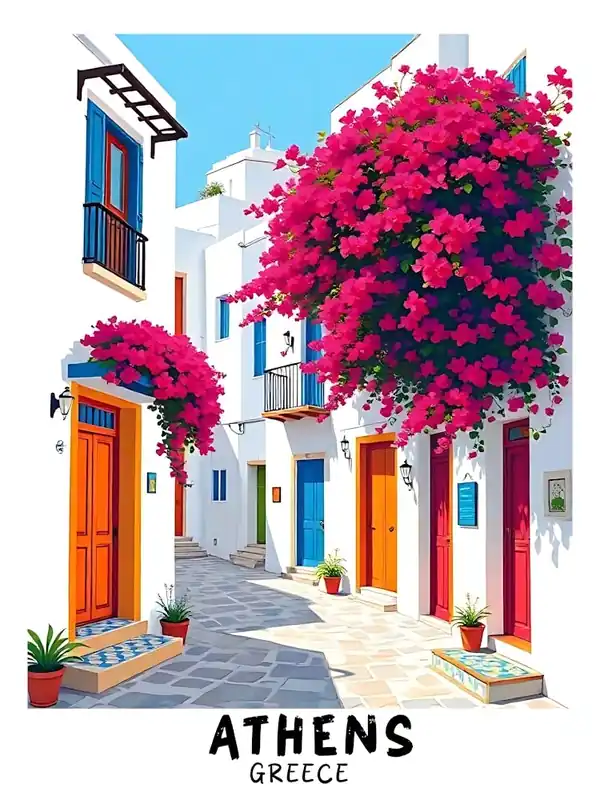 Athens Greece Vintage Travel Poster 30 Sale