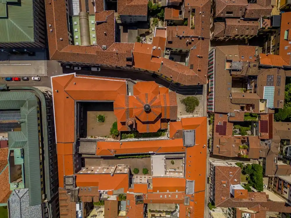 Price Cut Top down view of the catholic church and european old town. Novara, Italy, Piedmont. Church in Italy.