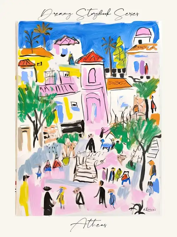 Poster Of Athens, Dreamy Storybook Illustration 1 Final Sale