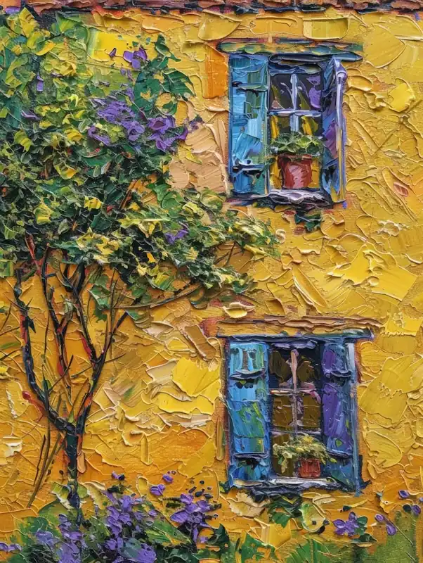 House With Blue Shutters Fast Shipping