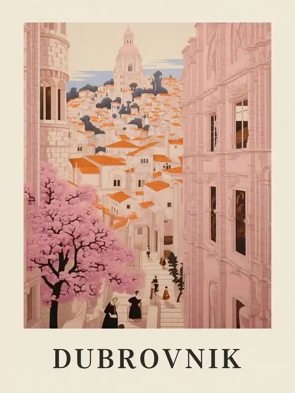 Dubrovnik Croatia 4 Vintage Pink Travel Illustration Poster Buy Direct