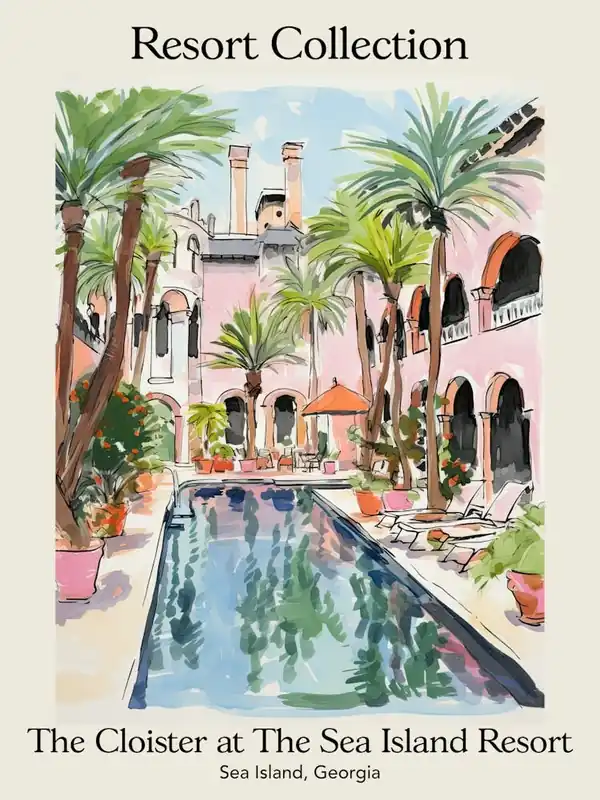Poster Of The Cloister At The Sea Island Resort CollectionSea Island, GeorgiaResort Collection Storybook Illustration 2 In Demand