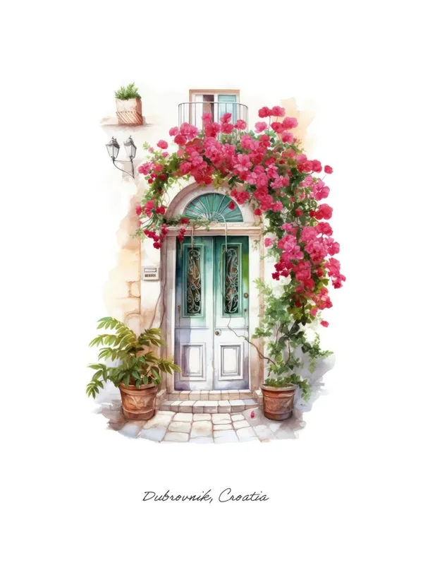 Cheap Dubrovnik, CroatiaMediterranean Doors Watercolour Painting 4 Poster