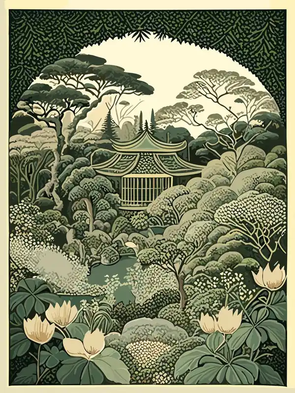 Ryoan Ji Garden, Japan Vintage Botanical Money Back Guarantee