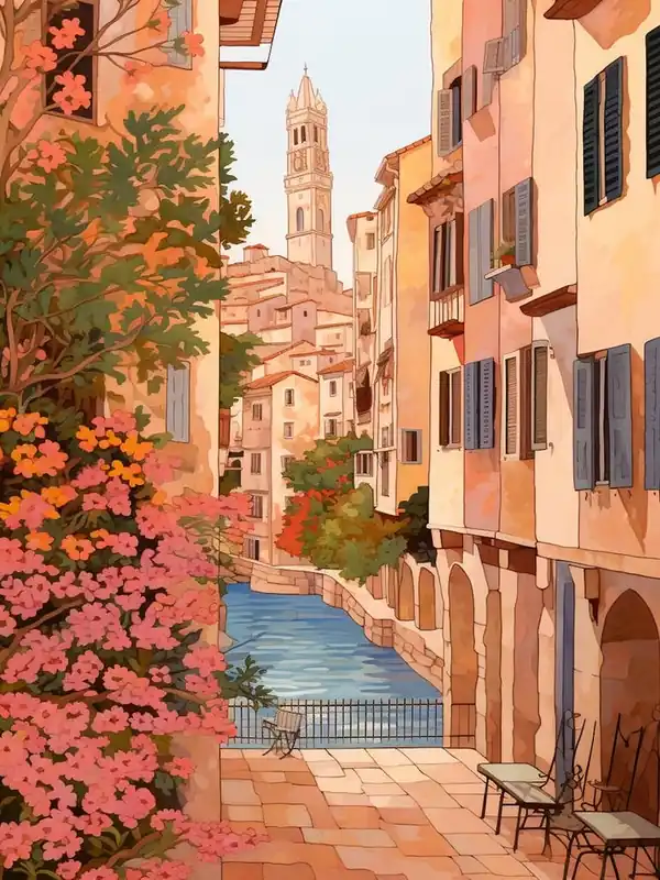 Free Delivery Palma De Mallorca Spain 4 Vintage Pink Travel Illustration