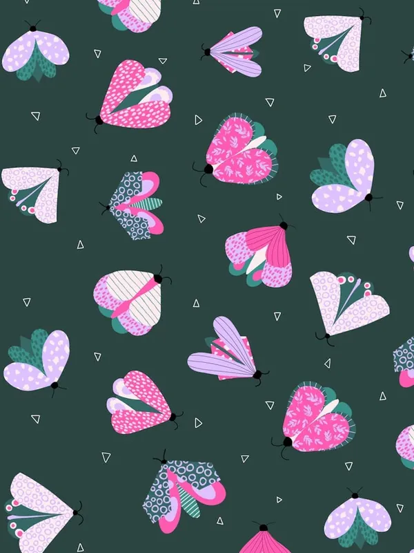 Scattered Colorful Moths and Little Triangles Multicolor on Dark Emerald Worldwide Shipping