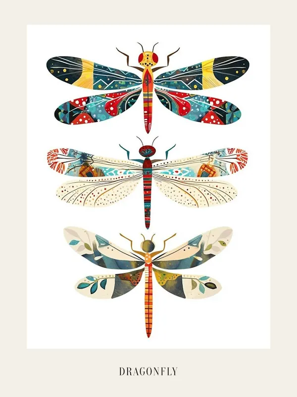 Colourful Insect Illustration Dragonfly 1 Poster New Arrival