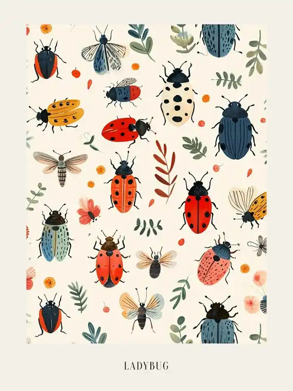 Price Drop Colourful Insect Illustration Ladybug 16 Poster