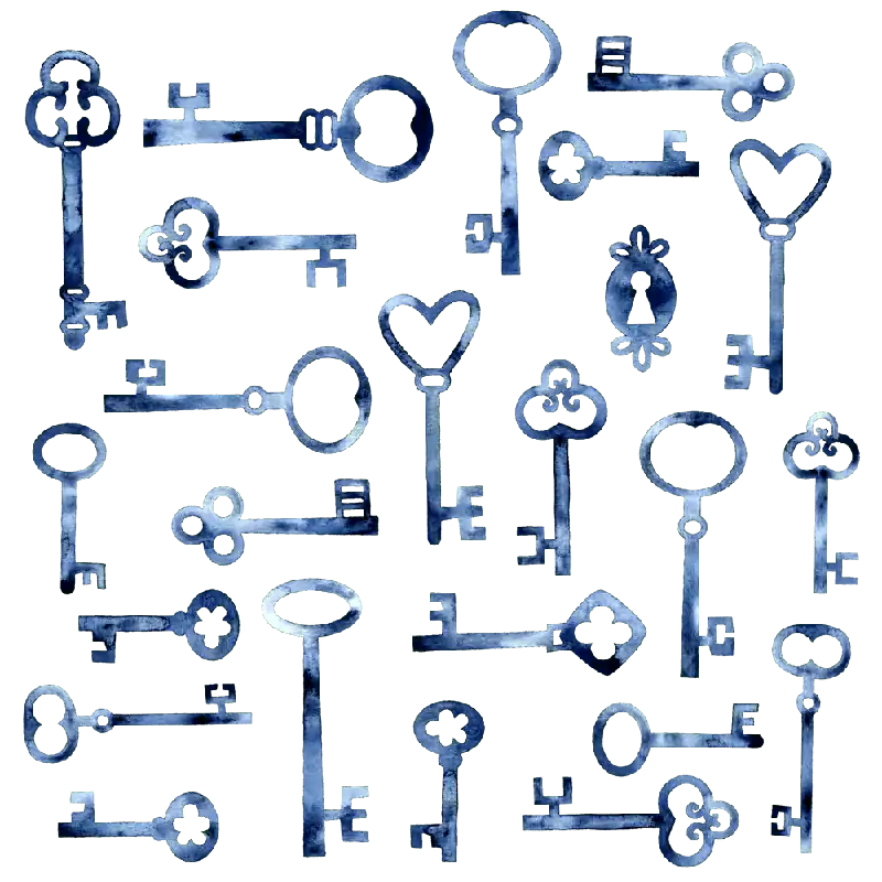 Blue Watercolor Antique Keys Hot Deal
