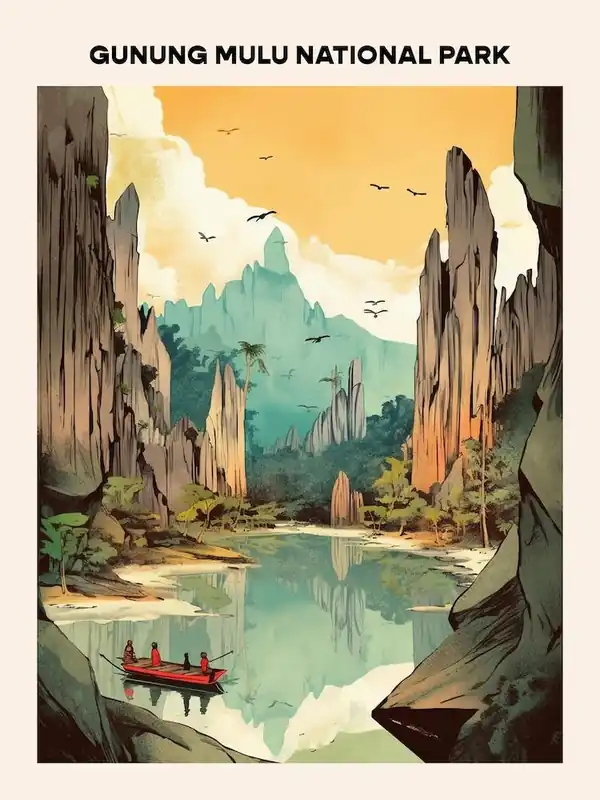 Gunung Mulu National Park Midcentury Travel Poster Last Chance