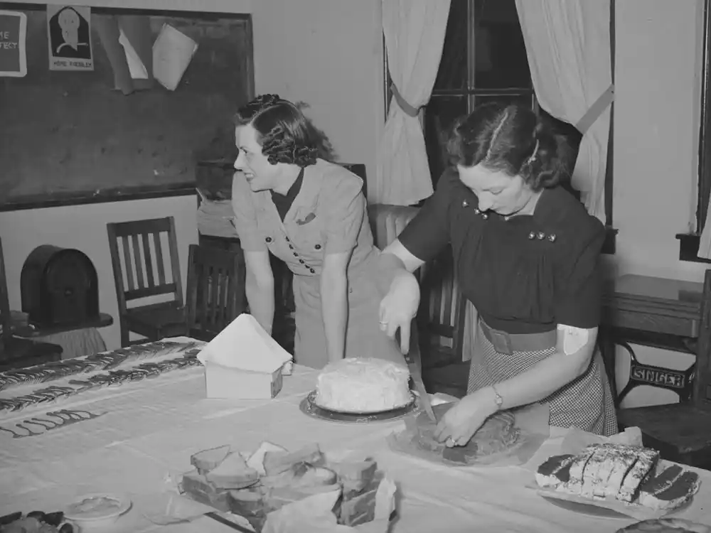 Wife Of Jaycee Member Cutting Cake At Buffet Supper At The High School, Eufaula, Oklahoma, See General Capti In Demand