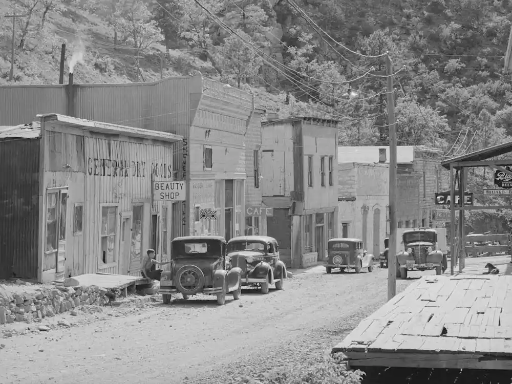 Today Only Main Street Of Mogollon, New Mexico, Second Largest Gold Mining Town In The State, New Mexico By Russell Lee