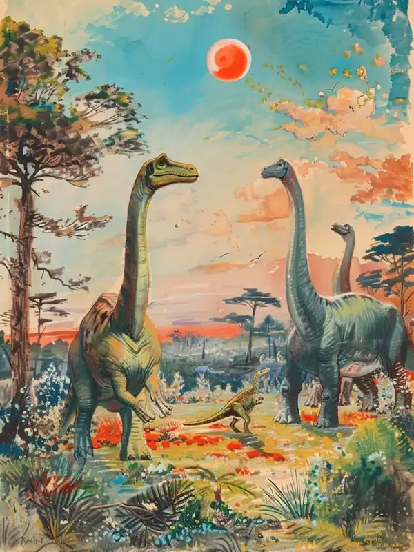 Dinosaur In Jurassic Landscape Vintage Illustration 1 Time-Limited