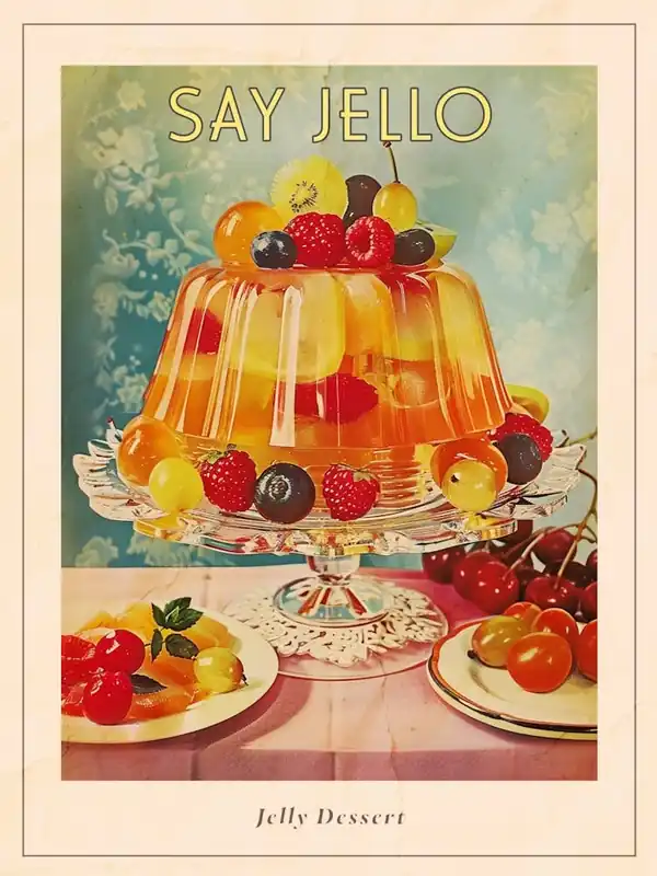 Order Now Jelly Dessert Selection Retro Collage 1 Poster