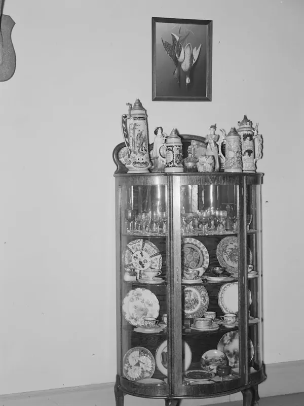 Glass Case For China And Old Beer Steins, Home Of Jim Hardin, Two Bit Creek, Near Deadwood, South Dakota By Russell Affordable