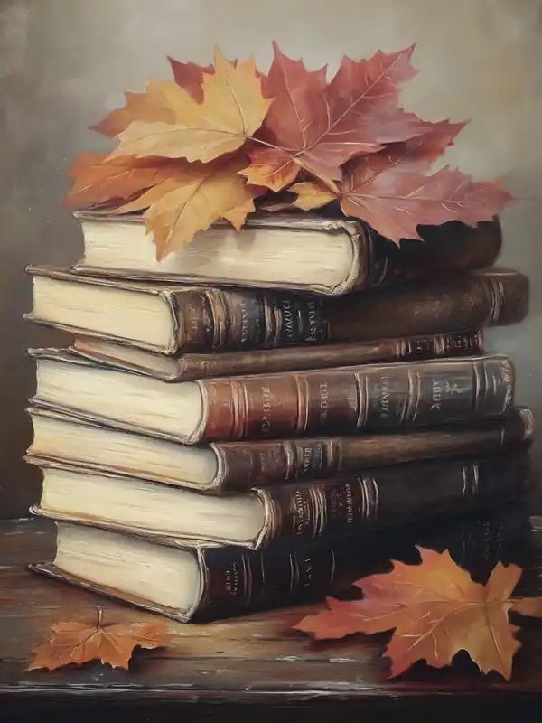 Autumn Leaves On Stack Books Low Price