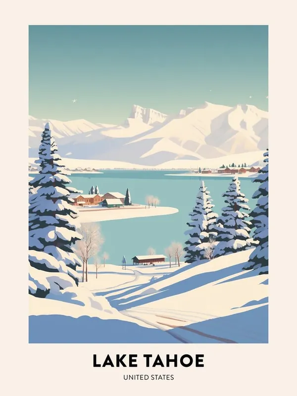 Secure Checkout Vintage Winter Travel Poster Lake Tahoe Usa 2