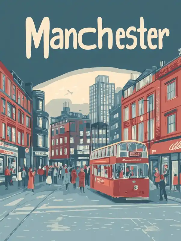 Aihrgdesign A Classic 1960s Travel Poster For Manchester Fresh Stock