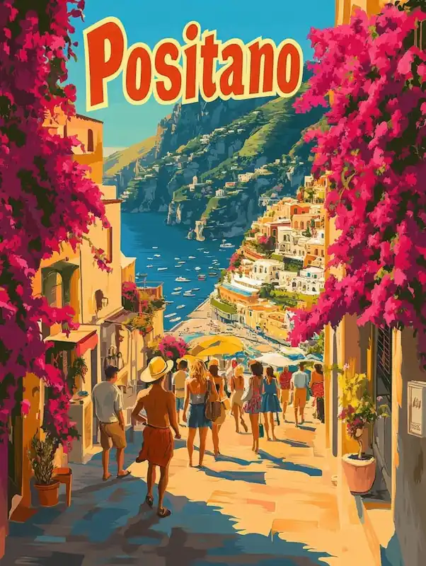 Free Returns Aihrgdesign A 1970s Inspired Travel Poster For Positano 4