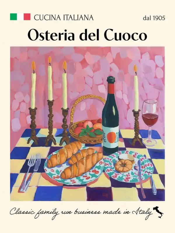 Osteria Del Cuoco Trattoria Italian Poster Food Kitchen Professional Grade