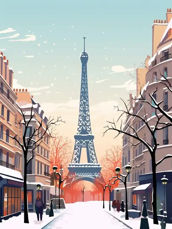 Holiday Sale Retro Winter Illustration Paris France 2