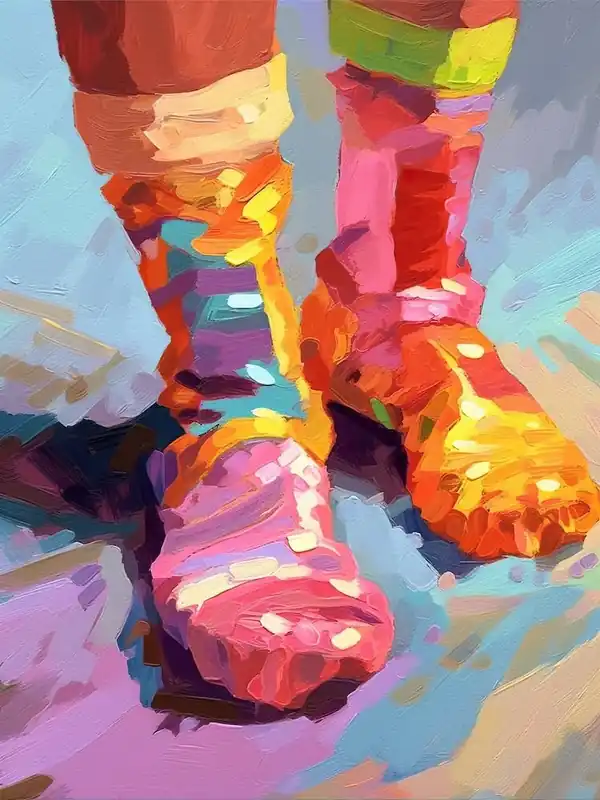 Express Delivery Rainbow Coloured Socks Oil Painting 4