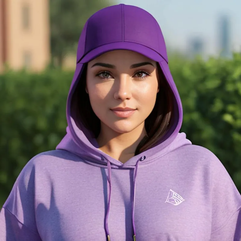 New Arrival Girl in a Purple Hoodie looks happy