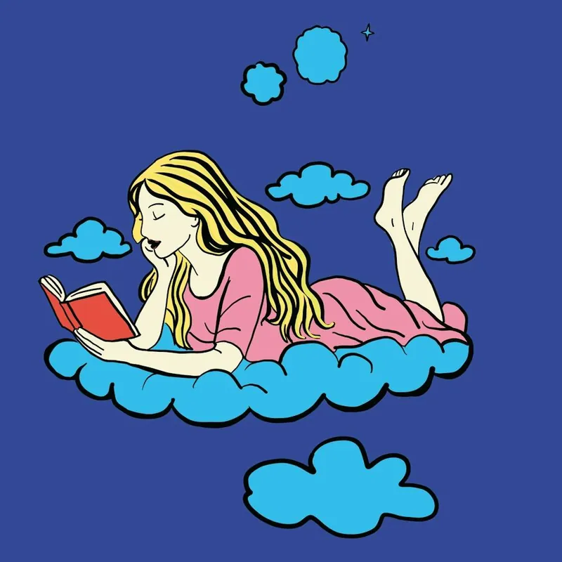 Woman Reading A Book On A Cloud Order Now