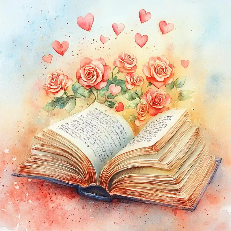 Watercolor Romantic Book Roses Hearts 8 Luxury