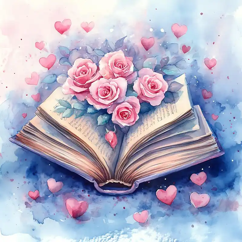 Grab Now Watercolor Romantic Book Roses Hearts 3